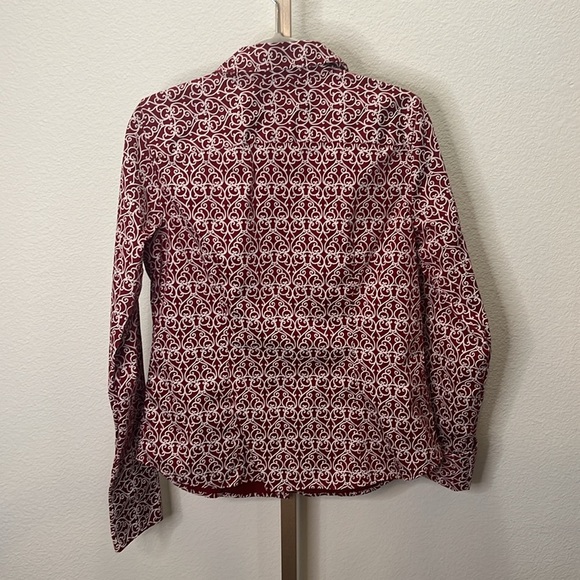 Talbots women’s button down blouse Maroon White scroll print 10 - Picture 7 of 7